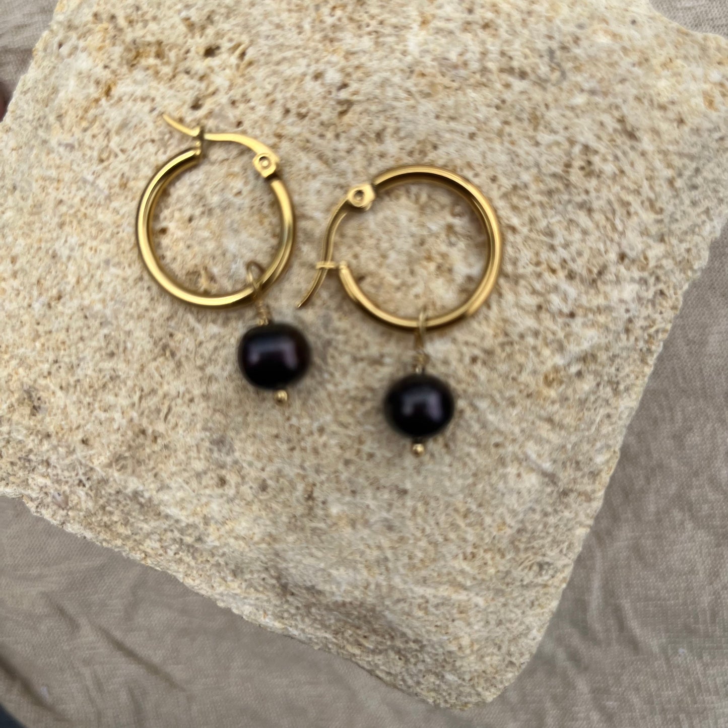 Black Pearl Hoop Earrings