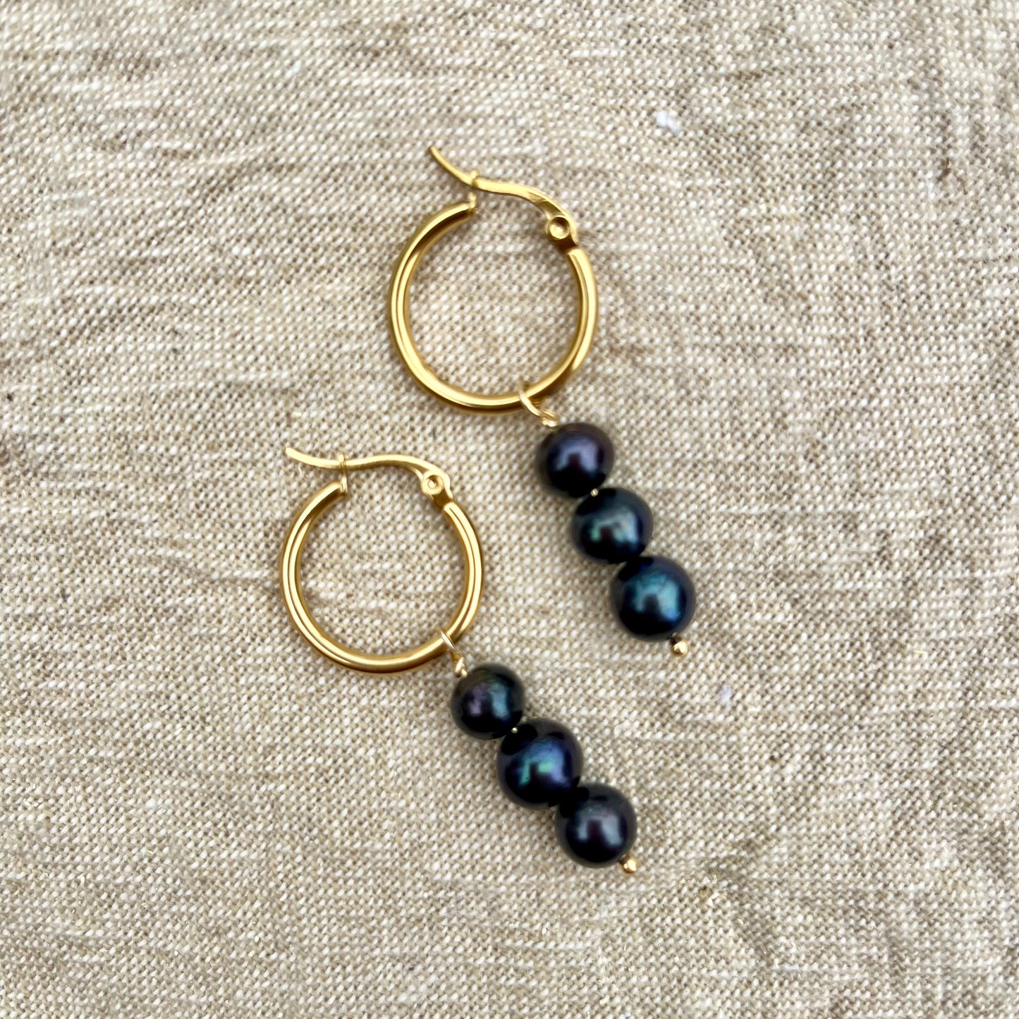 Black Pearl Trio Hoop Earrings